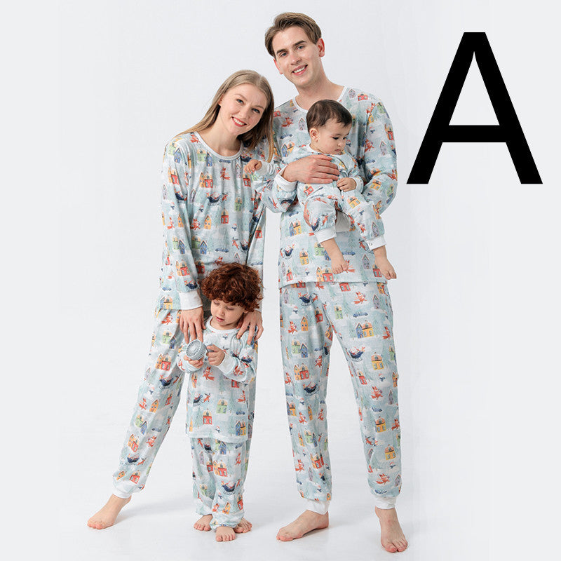 Christmas Family Pajamas Set Clothes For Mom Dad And Son Cartoon Print.