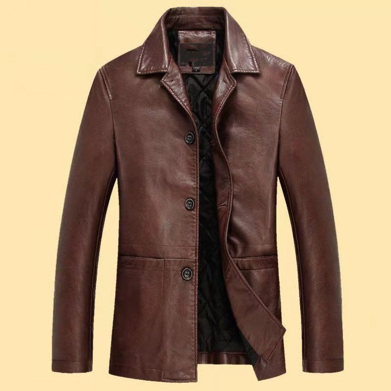 Men's Clothing For Middle-aged Dad Solid Color Polo Collar Coat.