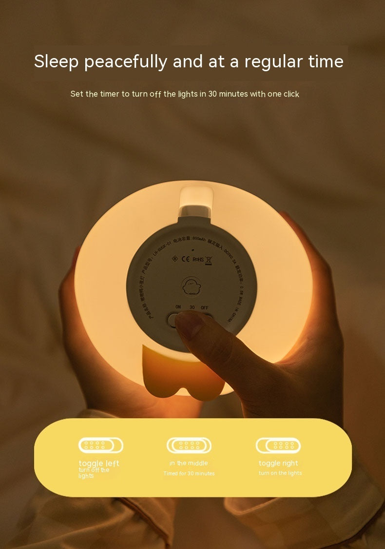 Cute Duck LED Night Lamp Cartoon Silicone USB Rechargeable Sleeping Light Touch Sensor Timing Bedroom Bedside Lamp For Kid Gift Home Decor.