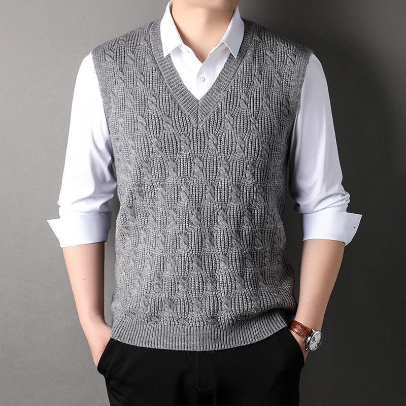 Woolen Vest Men's Twisted Loose Middle-aged Knitted Dad Vest Base Sleeveless Shirt Wholesale.