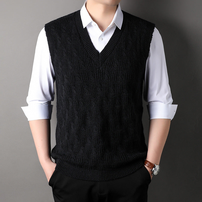 Woolen Vest Men's Twisted Loose Middle-aged Knitted Dad Vest Base Sleeveless Shirt Wholesale.