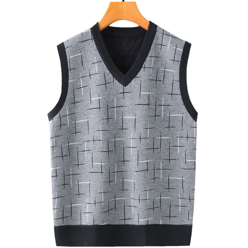 Dad Wore A Spring And Autumn Vest With A Middle-aged Sweater.