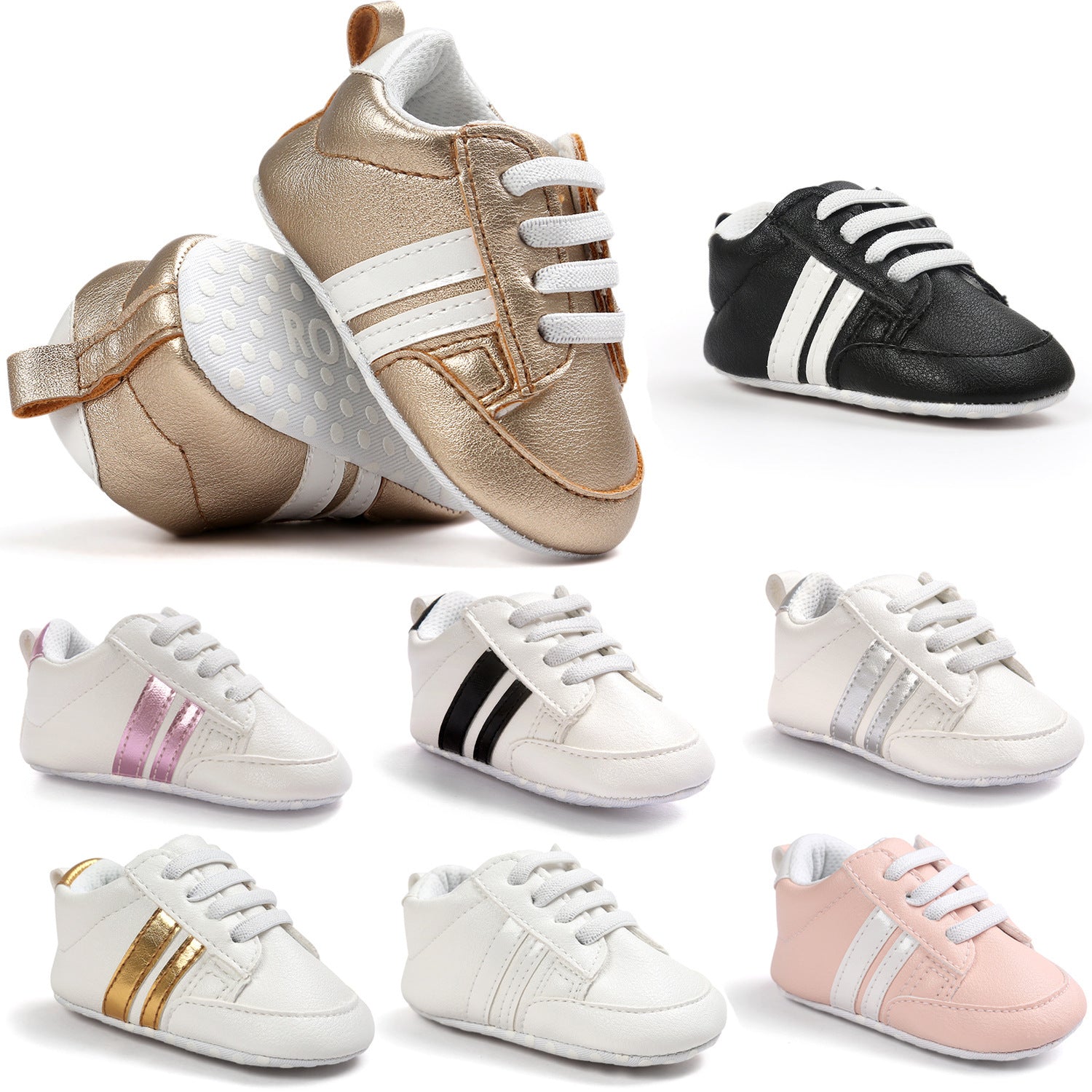Baby Boy Girl Moccasins Shoes Infant PU Leather Non-slip Soft Newborn Sneakers.