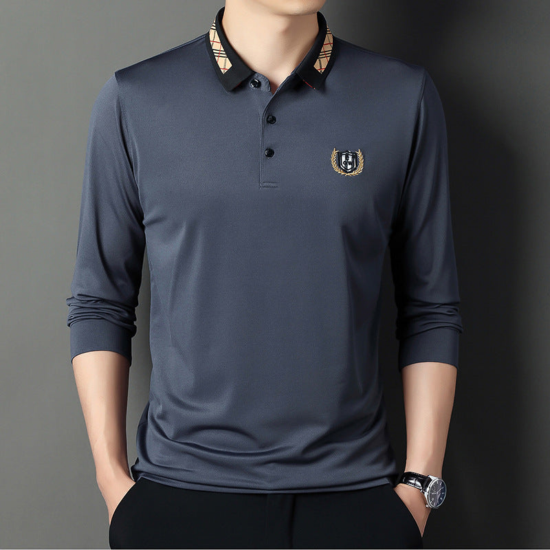 Dad Autumn Long-sleeved T-shirt With Lapel Base For Middle-aged Man.