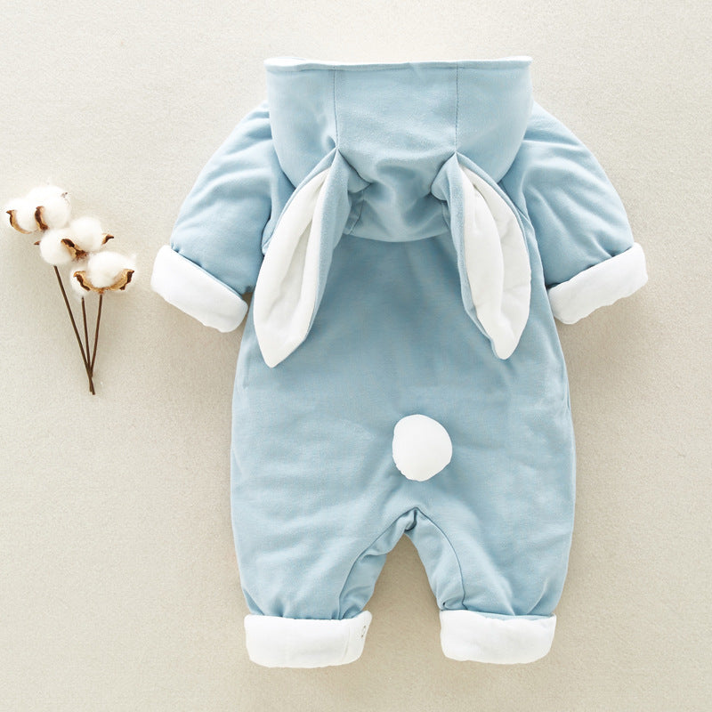 The new cotton padded cotton baby romper thickened chinchilla hooded cotton baby Onesies newborn go climbing clothes.