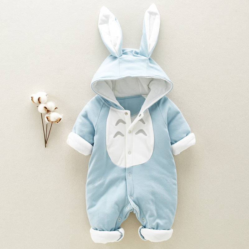 The new cotton padded cotton baby romper thickened chinchilla hooded cotton baby Onesies newborn go climbing clothes.