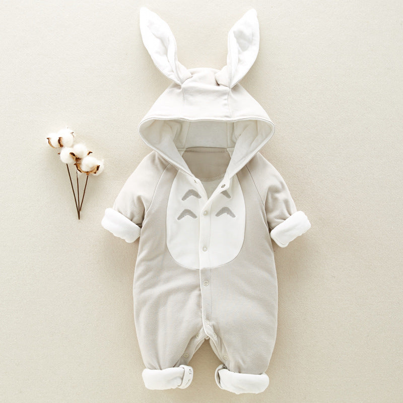 The new cotton padded cotton baby romper thickened chinchilla hooded cotton baby Onesies newborn go climbing clothes.
