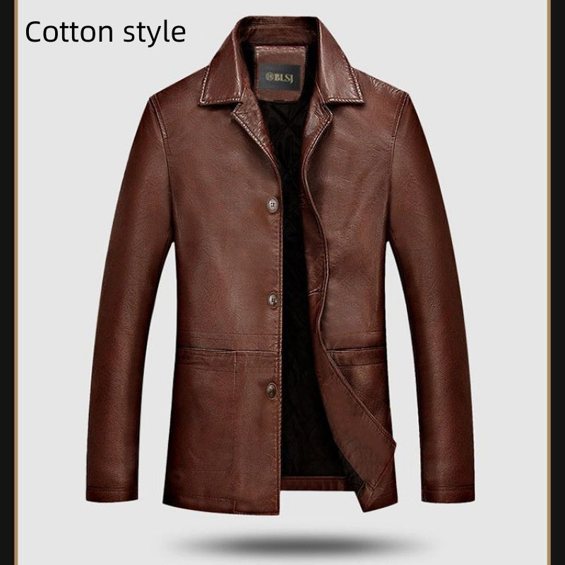 Men's Clothing For Middle-aged Dad Solid Color Polo Collar Coat.
