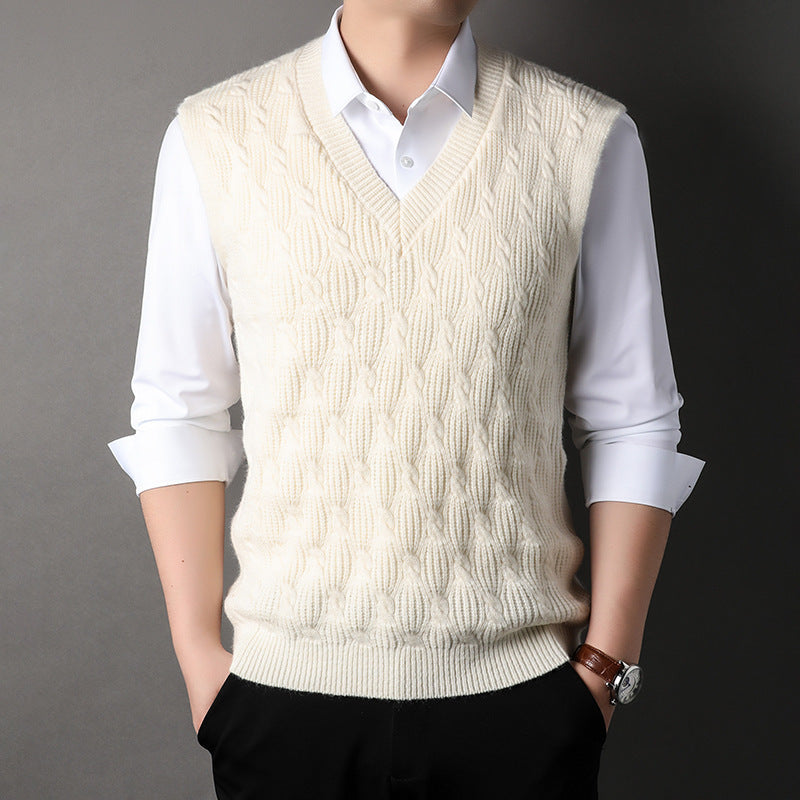 Woolen Vest Men's Twisted Loose Middle-aged Knitted Dad Vest Base Sleeveless Shirt Wholesale.
