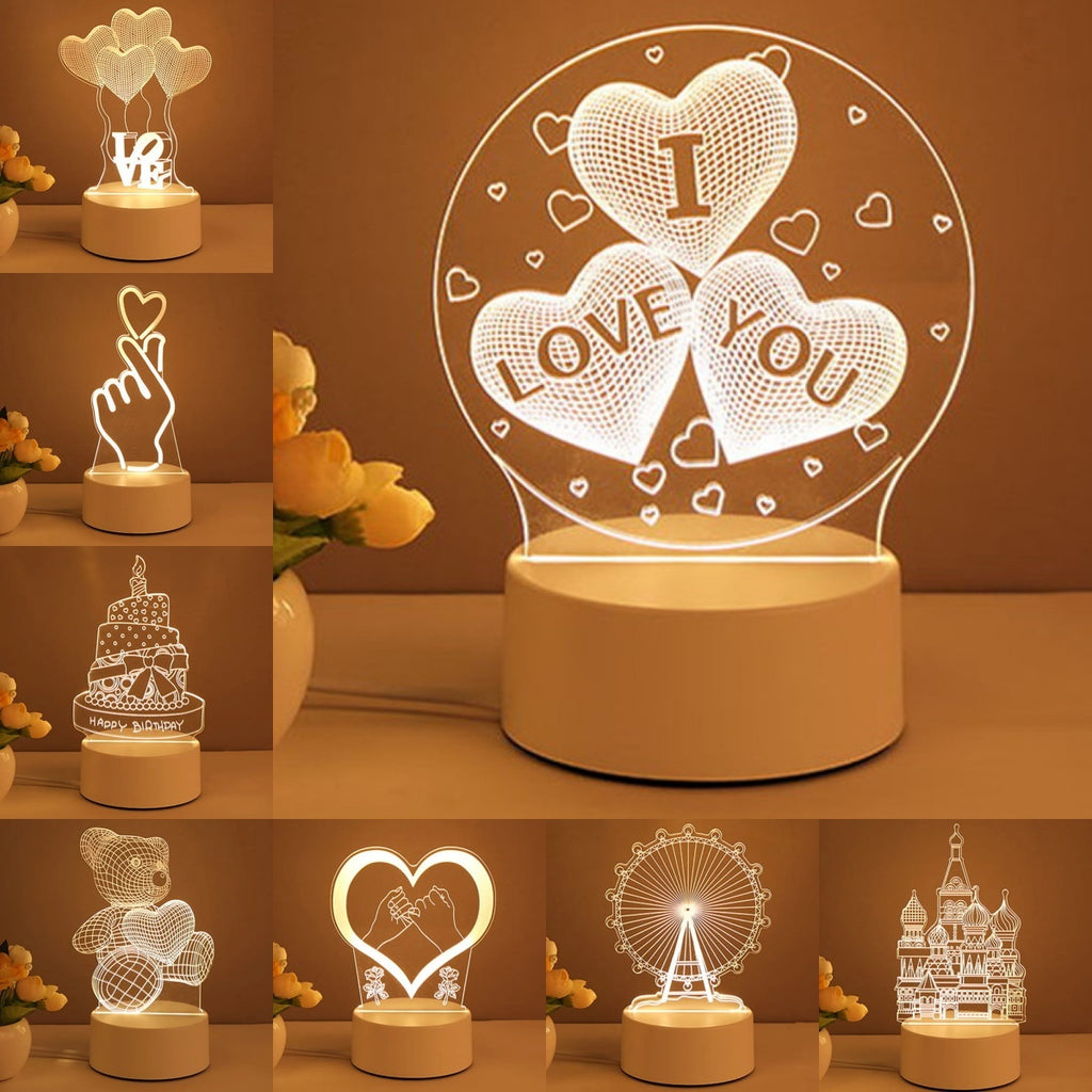 3D Lamp Acrylic USB LED Night Lights Neon Sign Lamp Xmas Home Decorations For Room Decor Valentines Day Gifts.