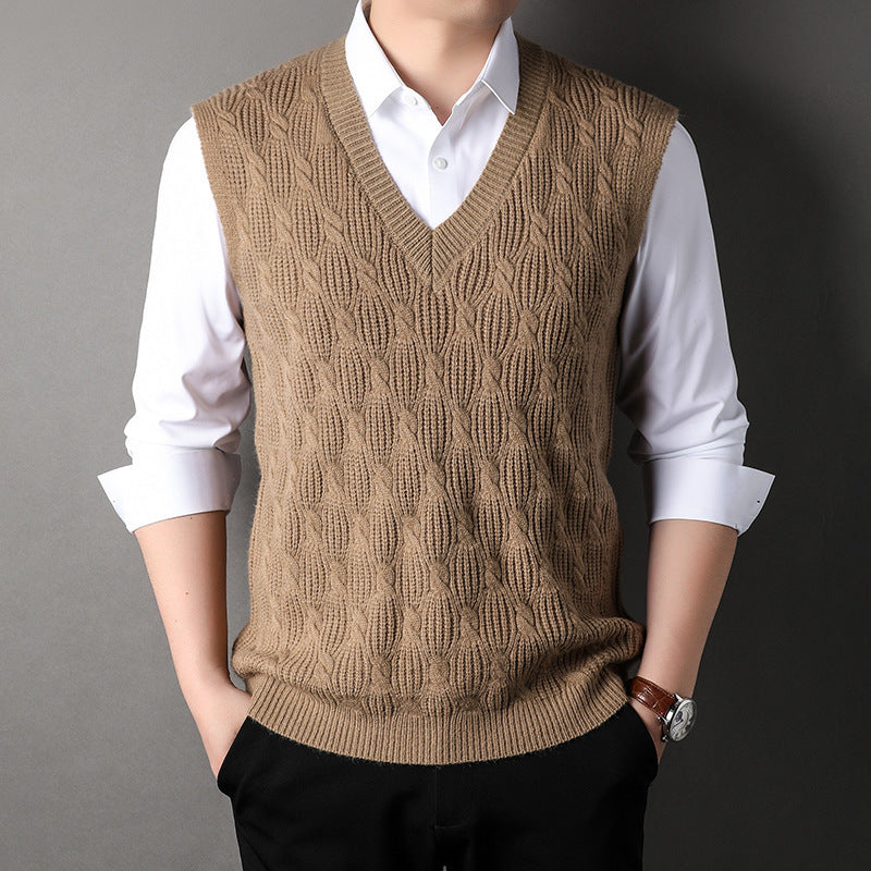 Woolen Vest Men's Twisted Loose Middle-aged Knitted Dad Vest Base Sleeveless Shirt Wholesale.