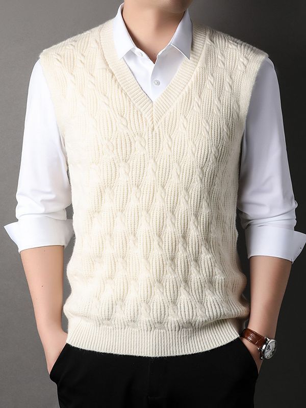 Woolen Vest Men's Twisted Loose Middle-aged Knitted Dad Vest Base Sleeveless Shirt Wholesale.