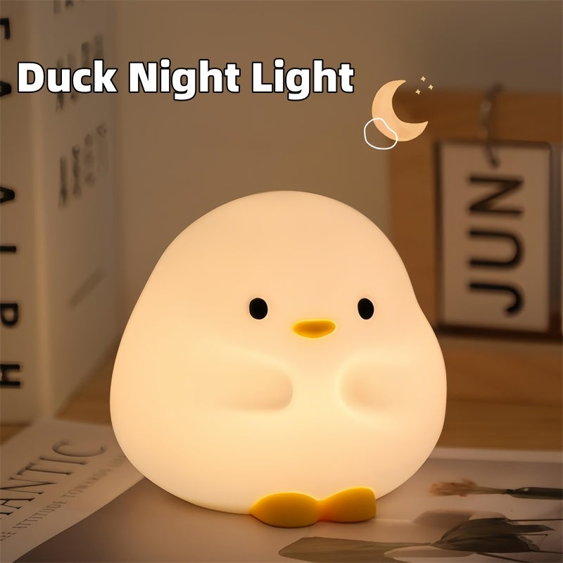 Cute Duck LED Night Lamp Cartoon Silicone USB Rechargeable Sleeping Light Touch Sensor Timing Bedroom Bedside Lamp For Kid Gift Home Decor.