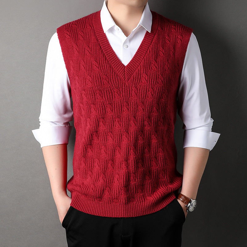 Woolen Vest Men's Twisted Loose Middle-aged Knitted Dad Vest Base Sleeveless Shirt Wholesale.