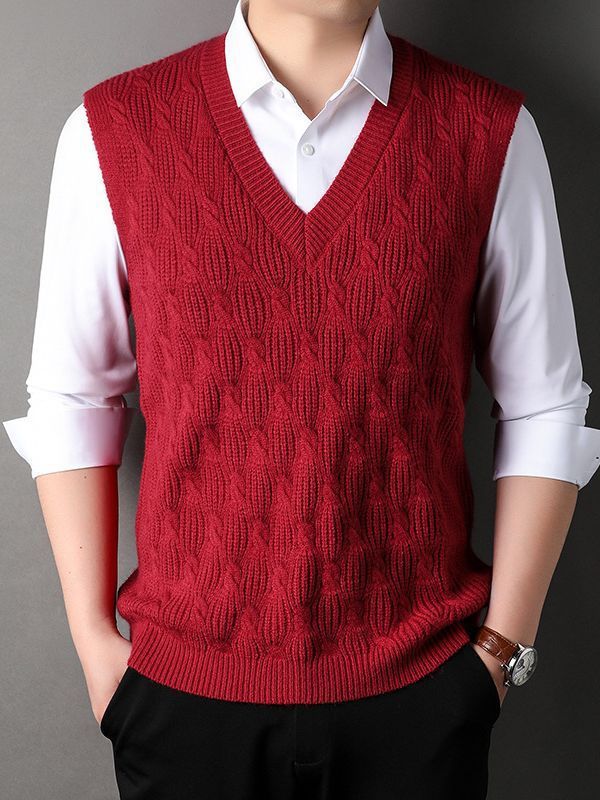 Woolen Vest Men's Twisted Loose Middle-aged Knitted Dad Vest Base Sleeveless Shirt Wholesale.