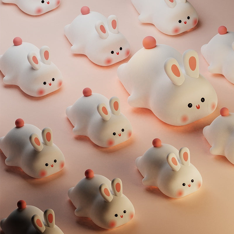 Cute LED Night Light Touch Sensor Cartoon Kid's Nightlights Big Face Rabbit Silicone Night Light Christmas Gift Bedside Lamp Home Decor.