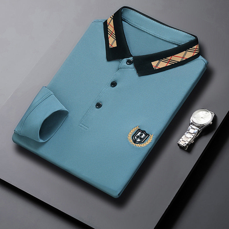 Dad Autumn Long-sleeved T-shirt With Lapel Base For Middle-aged Man.