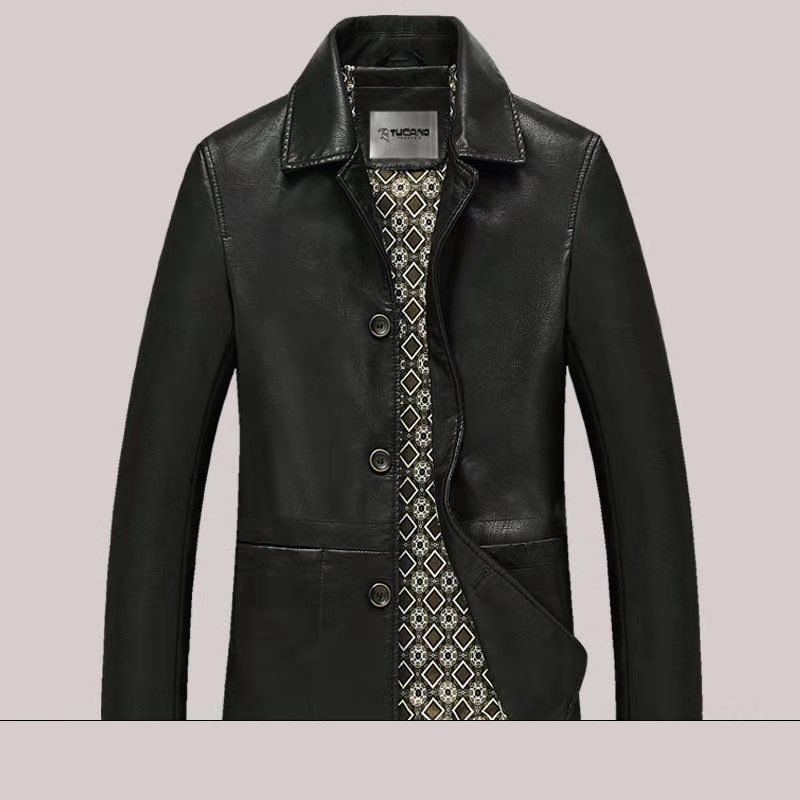 Men's Clothing For Middle-aged Dad Solid Color Polo Collar Coat.