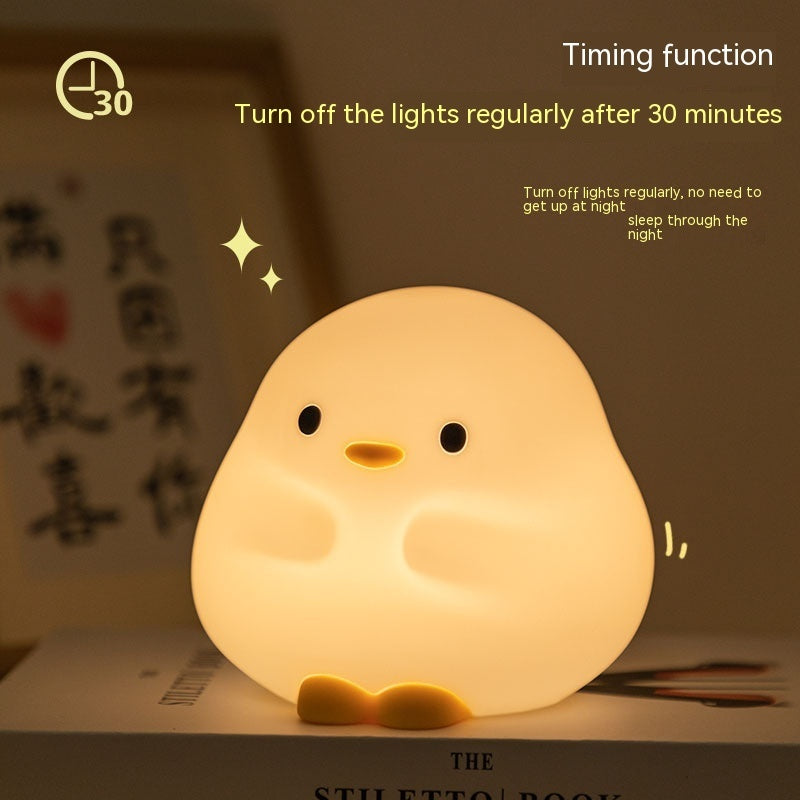 Cute Duck LED Night Lamp Cartoon Silicone USB Rechargeable Sleeping Light Touch Sensor Timing Bedroom Bedside Lamp For Kid Gift Home Decor.