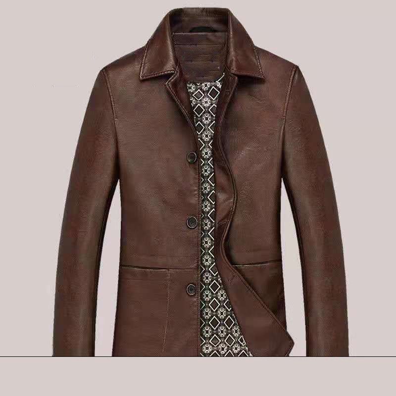 Men's Clothing For Middle-aged Dad Solid Color Polo Collar Coat.