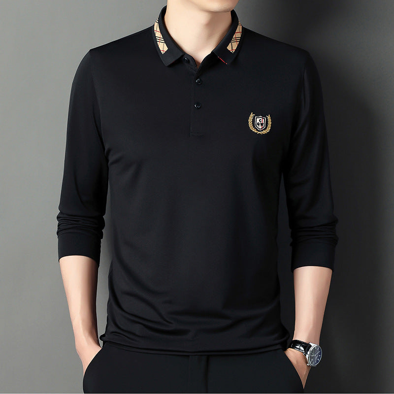 Dad Autumn Long-sleeved T-shirt With Lapel Base For Middle-aged Man.