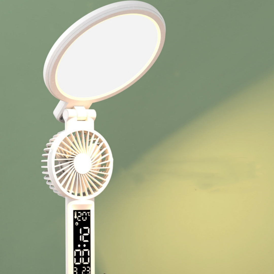LED Clock Table Lamp USB Chargeable Dimmable Desk Lamp Plug-in LED Fan Light Foldable Eye Protection Reading Night Light.