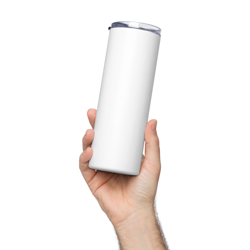 Stainless steel tumbler.